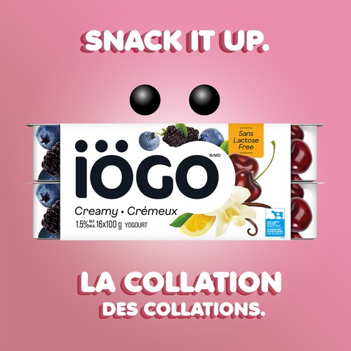 iÖGO Lactose-Free 1% Yogurt Cups Creamy Cherry Lemon Blackberry-Blueberry Vanilla 16 x 100 g