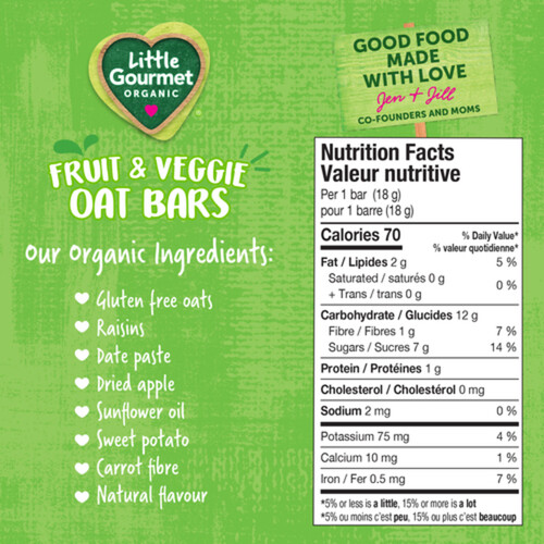 Little Gourmet Organic Fruit & Veggie Oat Bars Apple Sweet Potato 5 x 18 g