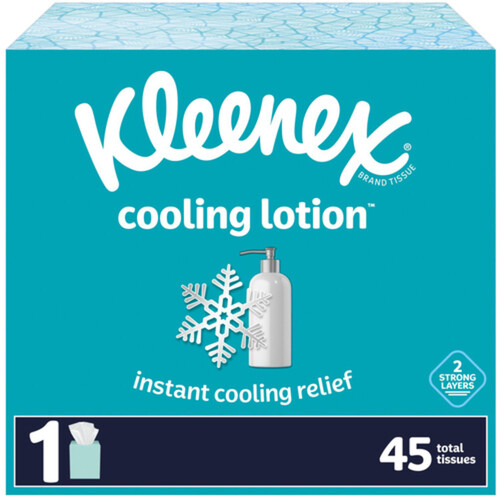 Kleenex Cooling Lotion Facial Tissues 2-Ply 1 Cube Box x 45 Sheets 