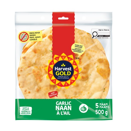 Harvest Gold Premium Quality Naan Garlic 5 Pack 500 g