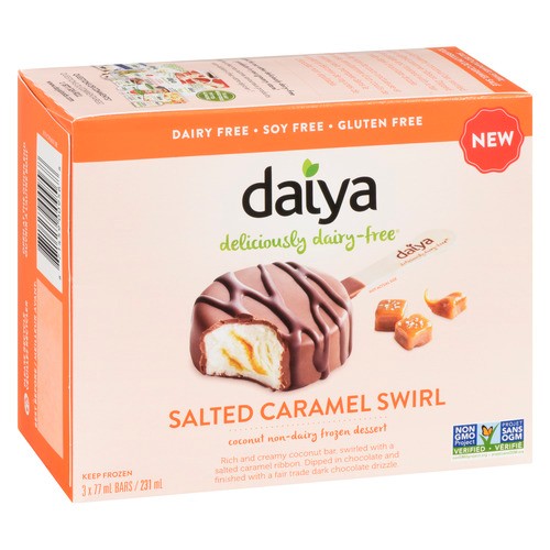 Daiya Dairy-Free Frozen Dessert Bar Salted Caramel Swirl 3 x 77 ml