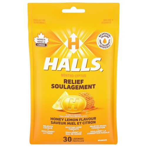 Halls Mentho-Lyptus Cough Drops Honey Lemon Flavour 30 Lozenges