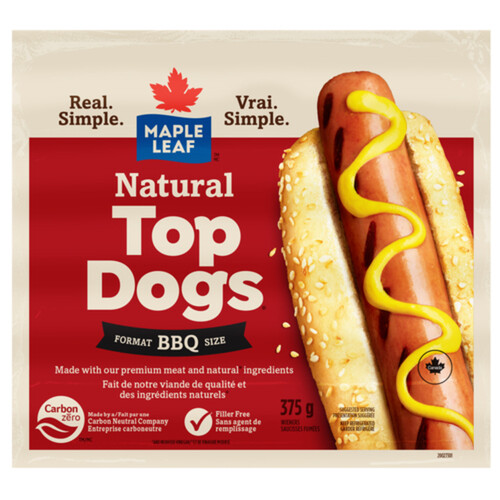 Maple Leaf Natural Hot Dogs Top Dogs BBQ Size 375 g