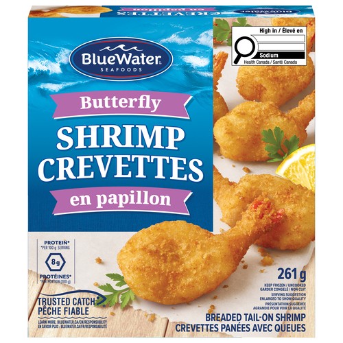 BlueWater Seafoods Frozen Breaded Tail-On Butterfly Shrimp 261 g