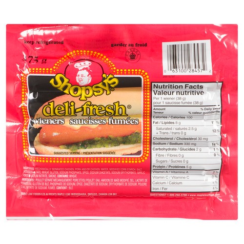 Shopsy's Deli-Fresh Wieners Regular 375 g