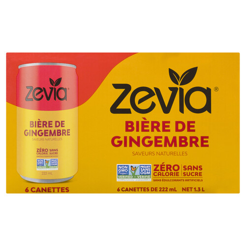 Zevia Ginger Beer Soda Naturally Flavoured 6 x 222 ml (cans)