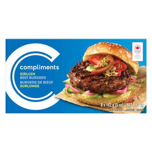 Compliments Frozen Beef Burgers Sirloin 8 Patties 1.13 kg