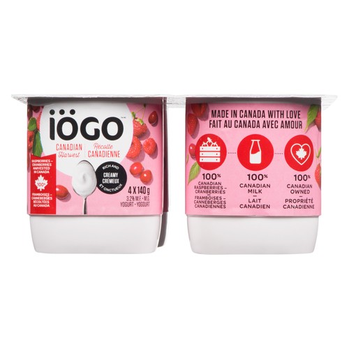 Iögo Canadian Harvest Yogurt 3.2% Raspberry Cranberry 4 x 140 g
