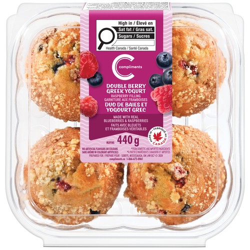 Compliments Muffins Double Berry Greek Yogurt With Raspberry Filling 440 g 
