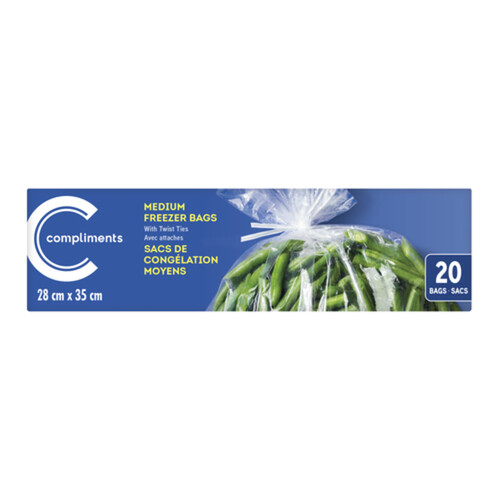 Compliments Freezer Bags Medium With Twist Tie 20 Count