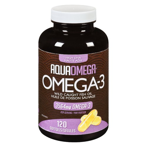 AquaOmega High DHA Omega-3 Wild Caught Fish Oil Softgels 120 Count
