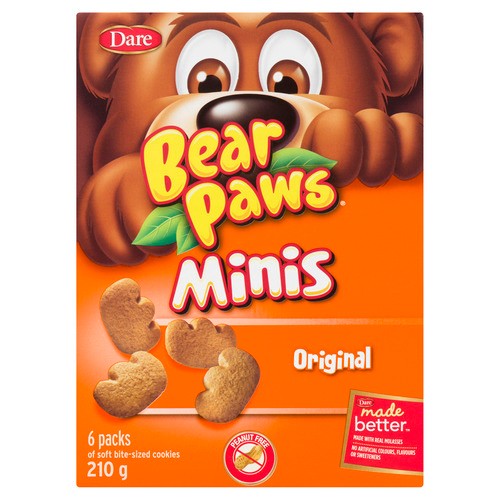 Dare Bear Paws Peanut-Free Mini Cookies Original 6 Pack 210 g