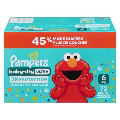 Pampers Baby-Dry Diapers Mega XL Ultra Size 6 72 Count
