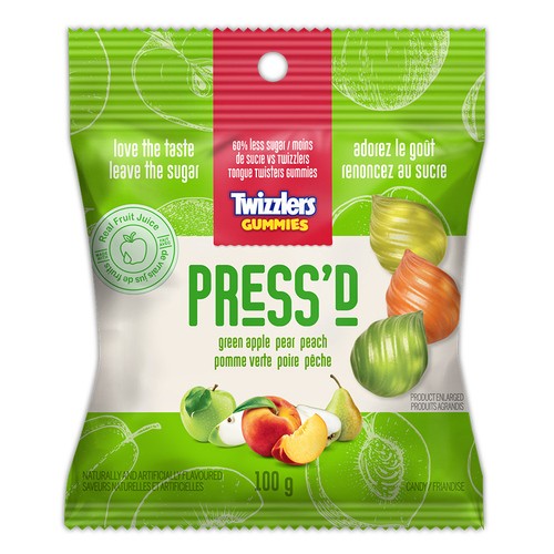 Twizzlers Gummies Press'd Candy Green Apple Pear Peach 100 g