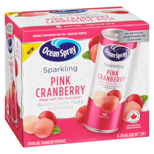 Ocean Spray Sparkling Juice Pink Cranberry 6 x 340 ml (cans)