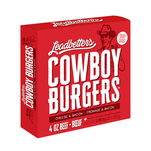 Cowboy Frozen 4oz Beef Burgers Cheese And Bacon 12 x 113 g