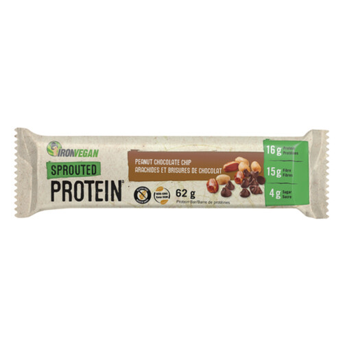 Iron Vegan Gluten-Free Sprouted Protein Bar Peanut Chocolate Chip 62 g
