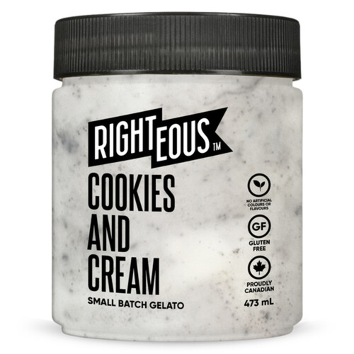 Righteous Frozen Gelato Cookies And Cream 473 ml