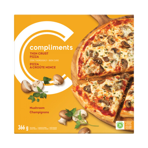 Compliments Thin Crust Mushroom Frozen Pizza 366 g