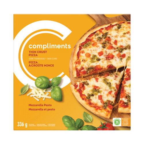 Compliments Thin Crust Mozarella Pesto Frozen Pizza 336 g