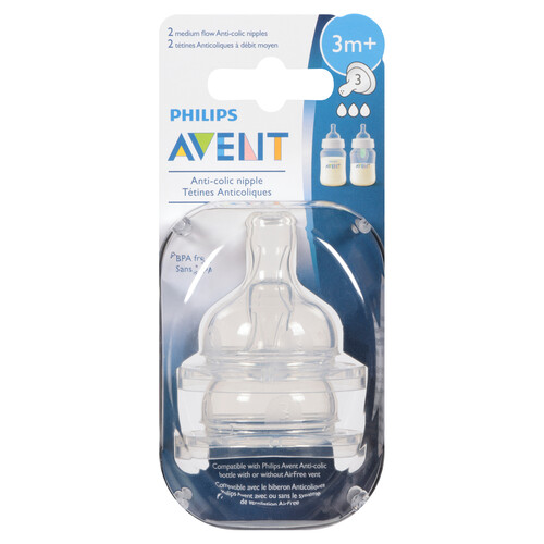 Philips Avent Anti-Colic Bottle Nipple Medium Flow 3m+ 2 Pack