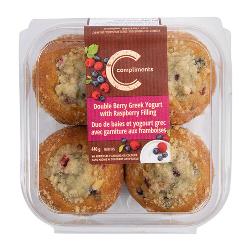 Compliments Muffins Double Berry Greek Yogurt With Raspberry Filling 440 g 