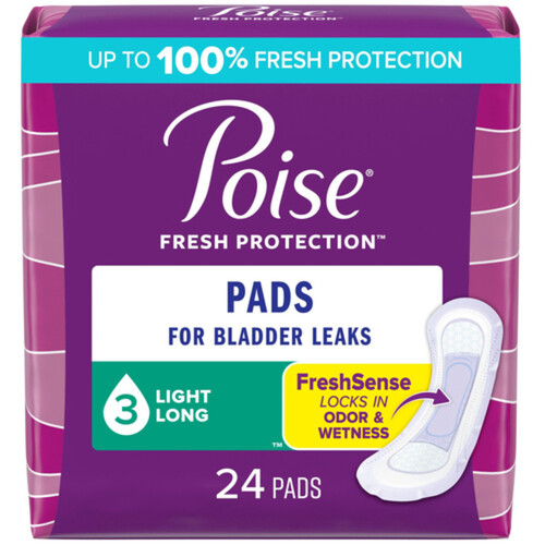 Poise Light Absorption Pads Long Length Without Wings 24 Count