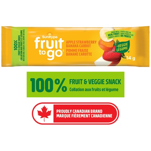 SunRype Fruit to Go 100% Fruit Snack Apple Strawberry Banana Carrot 14 g