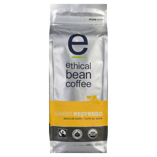 Ethical Bean Organic Whole Bean Coffee Sweet Espresso Medium Dark Roast 340 g