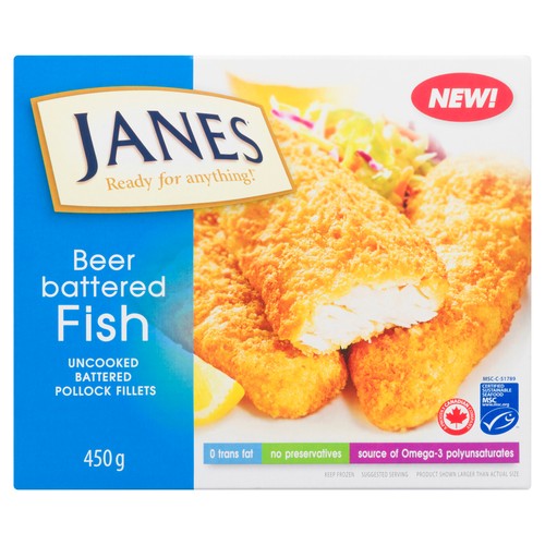 Janes Beer Battered Uncooked Fillets 450 g (frozen)