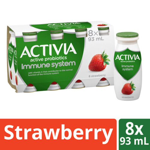 Activia Immune System Probiotic Drinkable Yogurt Strawberry 8 x 93 ml (bottles)