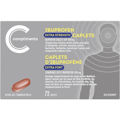 Compliments Ibuprofen 400 mg Extra Strength Caplets 72 Count