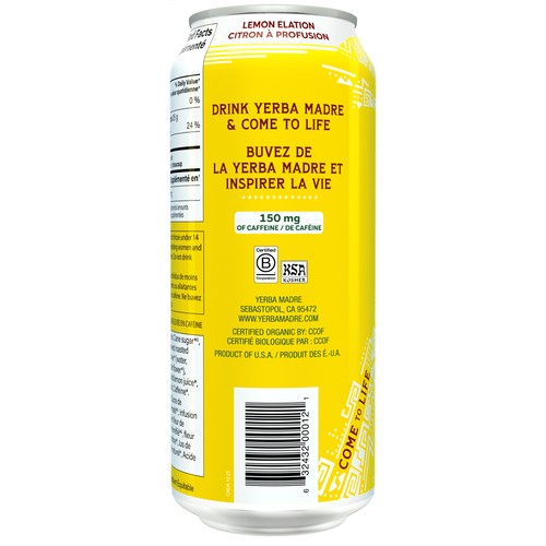 Guayaki Organic Yerba Mate Caffeinated Beverage Lemon Elation 458 ml (can)