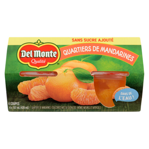 Del Monte Fruit Bowls Packed In Water No Sugar Added Mandarin Orange 4 x 107 ml