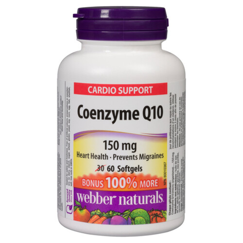 Webber Naturals Bonus 150mg Q10 Coenzyme 60 Softgel Capsules