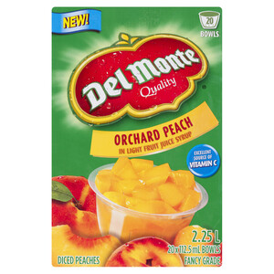 Del Monte Fruit Cups Orchard Peach In Light Fruit Juice Syrup Diced Peaches 20 x 112.5 ml