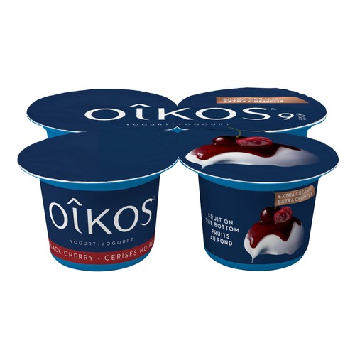 Oikos 9% Greek Yogurt Extra Creamy Fruit On The Bottom Black Cherry 4 x 95 g