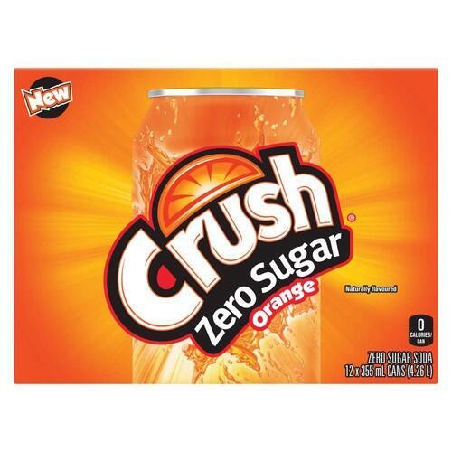 Crush Zero Sugar Soft Drink Orange 12 x 355 ml (cans)