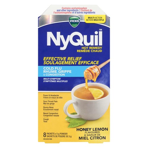 Vicks NyQuil Hot Remedy Cold Flu Honey Lemon 8 Count