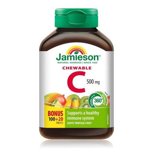 Jamieson Chewable Vitamin C 500 mg Tablets Exotic Tropical Fruit 120 Count