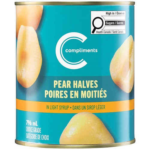 Compliments Canned Pear Halves In Light Syrup 796 ml
