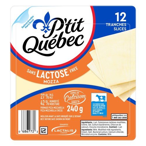 P'tit Quebec Lactose-Free Sliced Cheese Mozzarella 12 Slices 240 g
