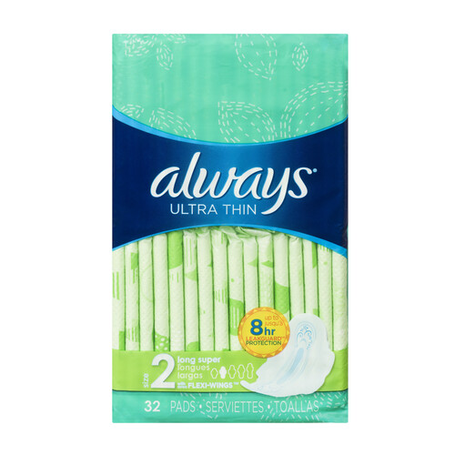 Always Ultra Thin Long Pads Size 2 With Wings 32 Count