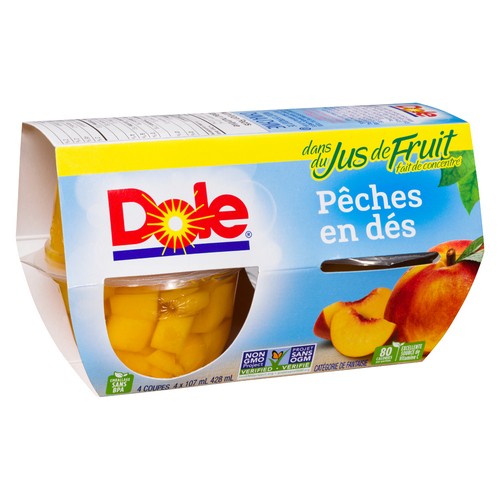 Dole Fruit Bowls In Fruit Juice Diced Peaches 4 x 107 ml