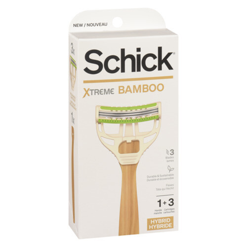 Schick Hybrid Razor Xtreme Bamboo 1 Handle + 3 Cartridges