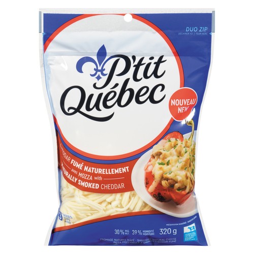 P'tit Quebec Shredded Cheese Natural Pizza Mozzarella With Smoked Cheddar 320 g