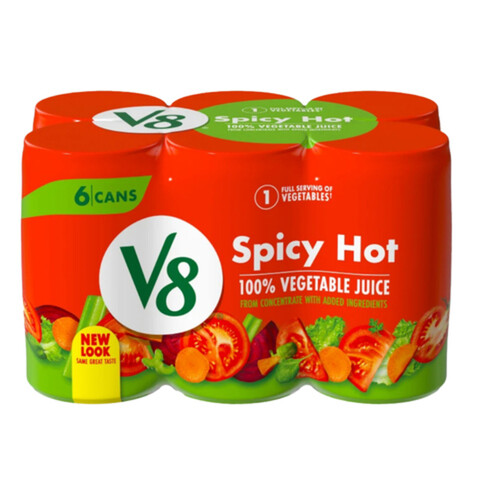 V8 Vegetable Juice Spicy Hot 6 x 156 ml (cans)