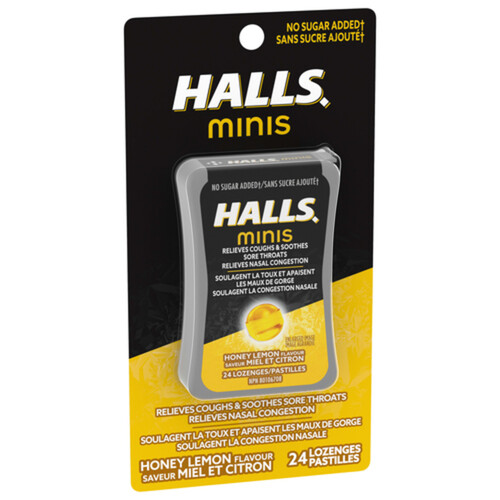 Halls Minis Mentho-Lyptus No Sugar Added Cough Drops Honey Lemon Flavour 24 Lozenges