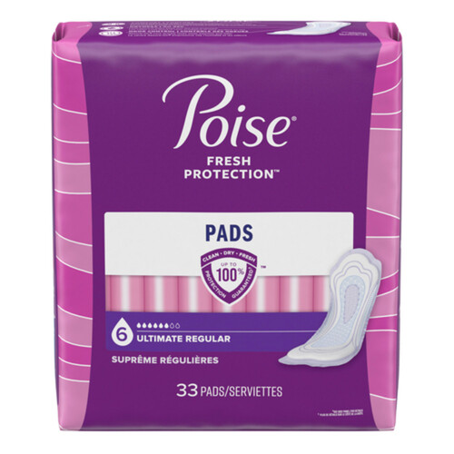 Poise Ultra Thin Ultimate Absorption Pads Regular Length 33 Count