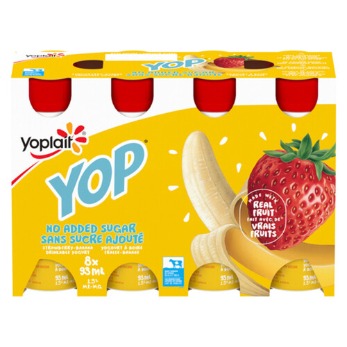 Yoplait Yop 1.5% Drinkable Yogurt Strawberry Banana 8x 93 ml